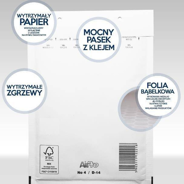Koperty Bąbelkowe G/17 250x350mm AirPro Białe (50 szt)