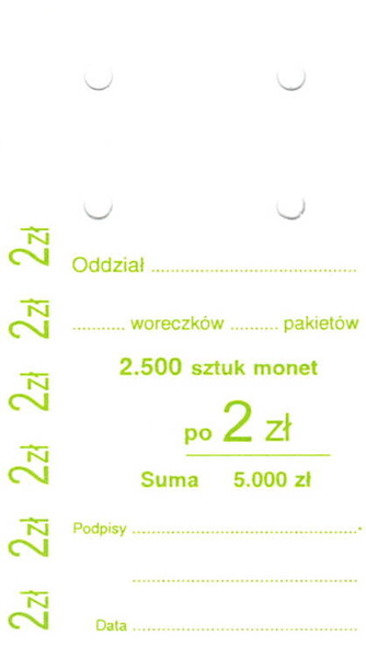 Przywieszki do worka zbiorczego na monety obiegowe 2 zł (100 szt.)