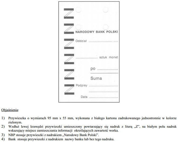 Przywieszki do worka zbiorczego na monety nieobiegowe (100 szt.)