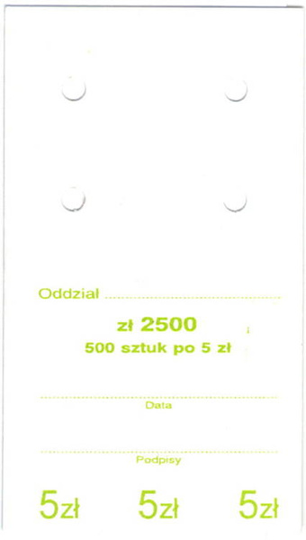 Przywieszki do worka jednostkowego na monety obiegowe 5 zł (100 szt.)