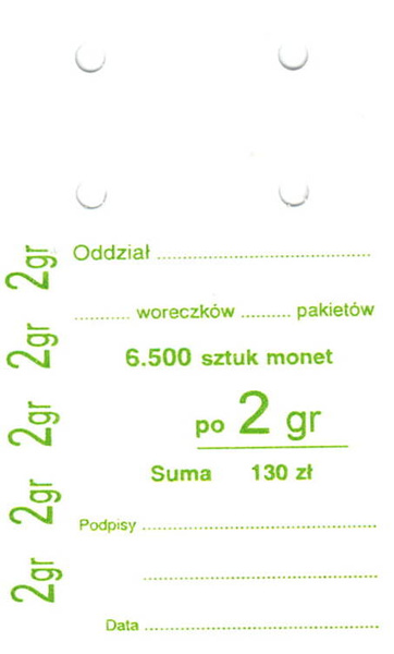 Przywieszki do worka zbiorczego na monety obiegowe 2 gr (100 szt.)