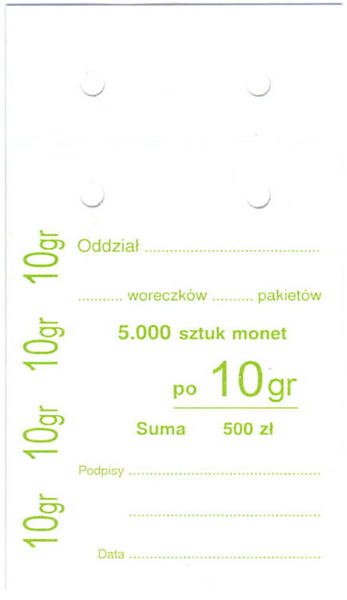 Przywieszki do worka zbiorczego na monety obiegowe 10 gr (100 szt.)