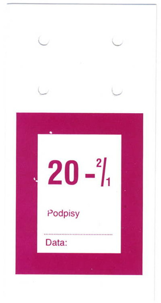 Przywieszki do worka przesyłowego na banknoty obiegowe 20 zł (100 szt.)