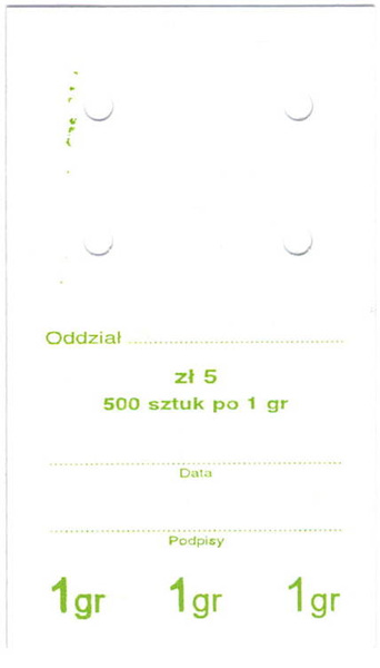 Przywieszki do worka jednostkowego na monety obiegowe 1 gr (100 szt.)