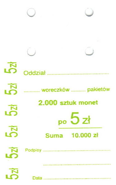 Przywieszki do worka zbiorczego na monety obiegowe 5 zł (100 szt.)