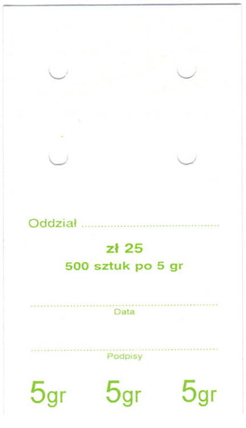 Przywieszki do worka jednostkowego na monety obiegowe 5 gr (100 szt.)