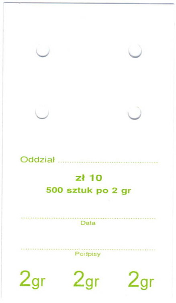 Przywieszki do worka jednostkowego na monety obiegowe 2 gr (100 szt.)