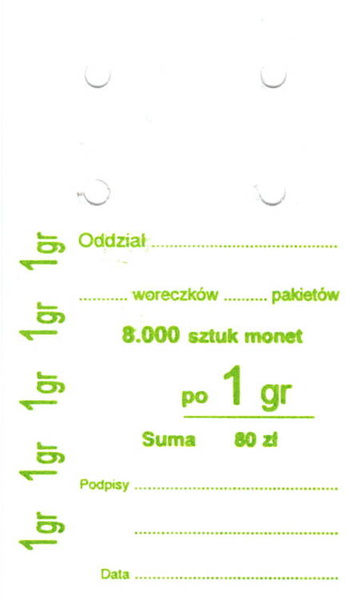 Przywieszki do worka zbiorczego na monety obiegowe 1 gr (100 szt.)